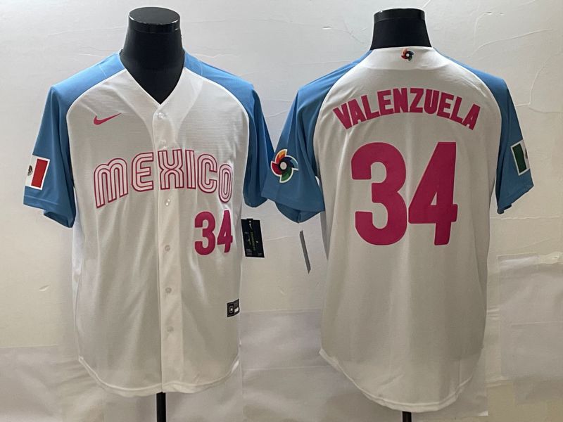 Men 2023 World Cub Mexico #34 Valenzuela White blue Nike MLB Jersey1->more jerseys->MLB Jersey
